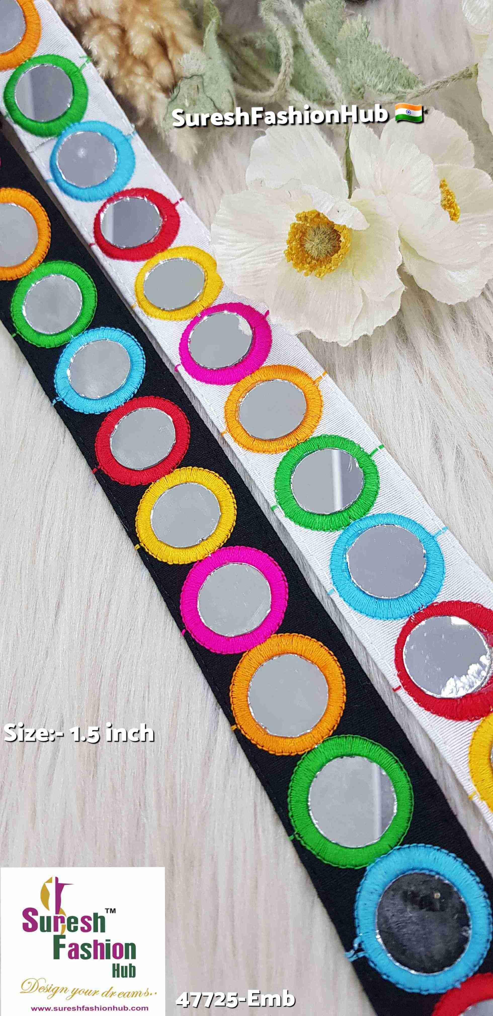 Black Circular Mirror Navratri Lace