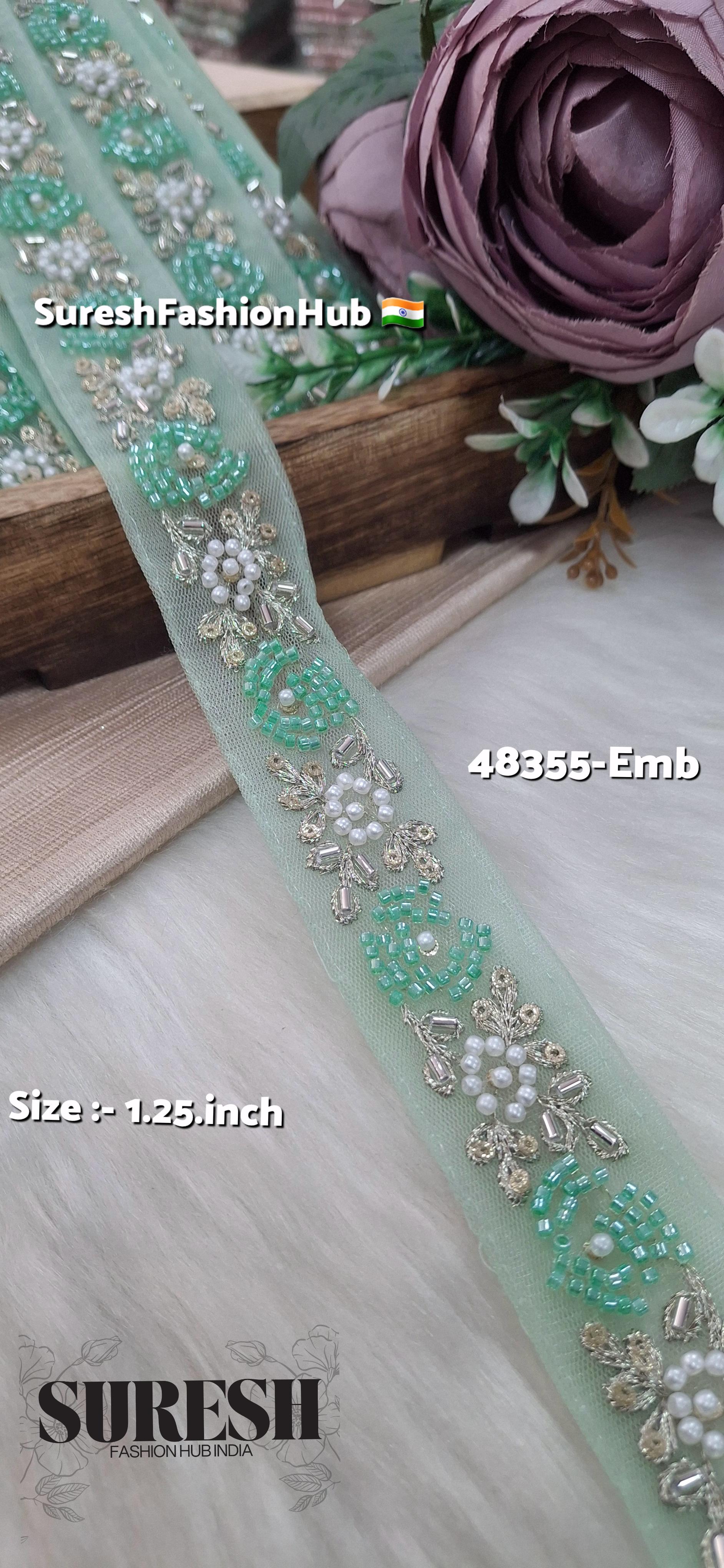 SeaGreen Beaded Bloom Net Embroidered Lace