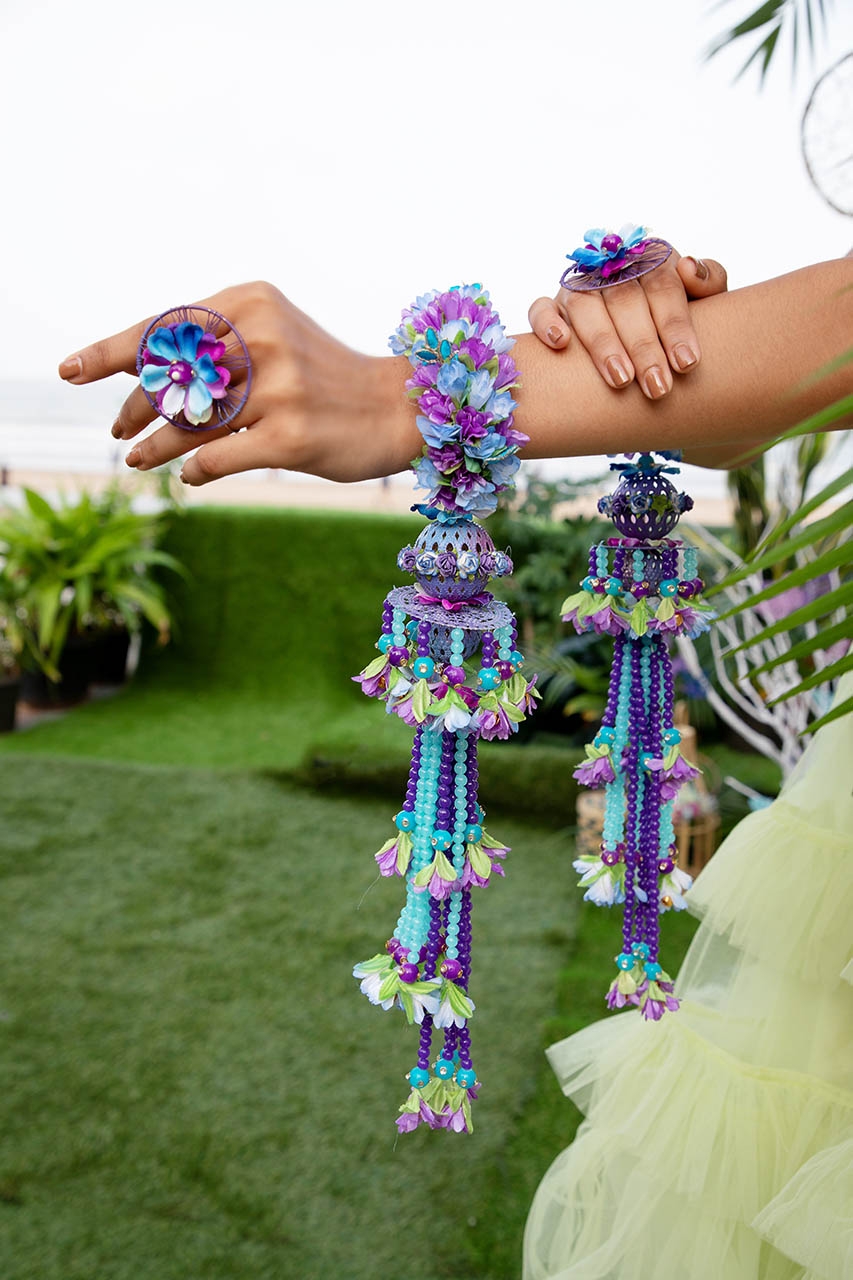 Floral art | Blue Floral Kaleera with pearls (2 Pcs) undefined