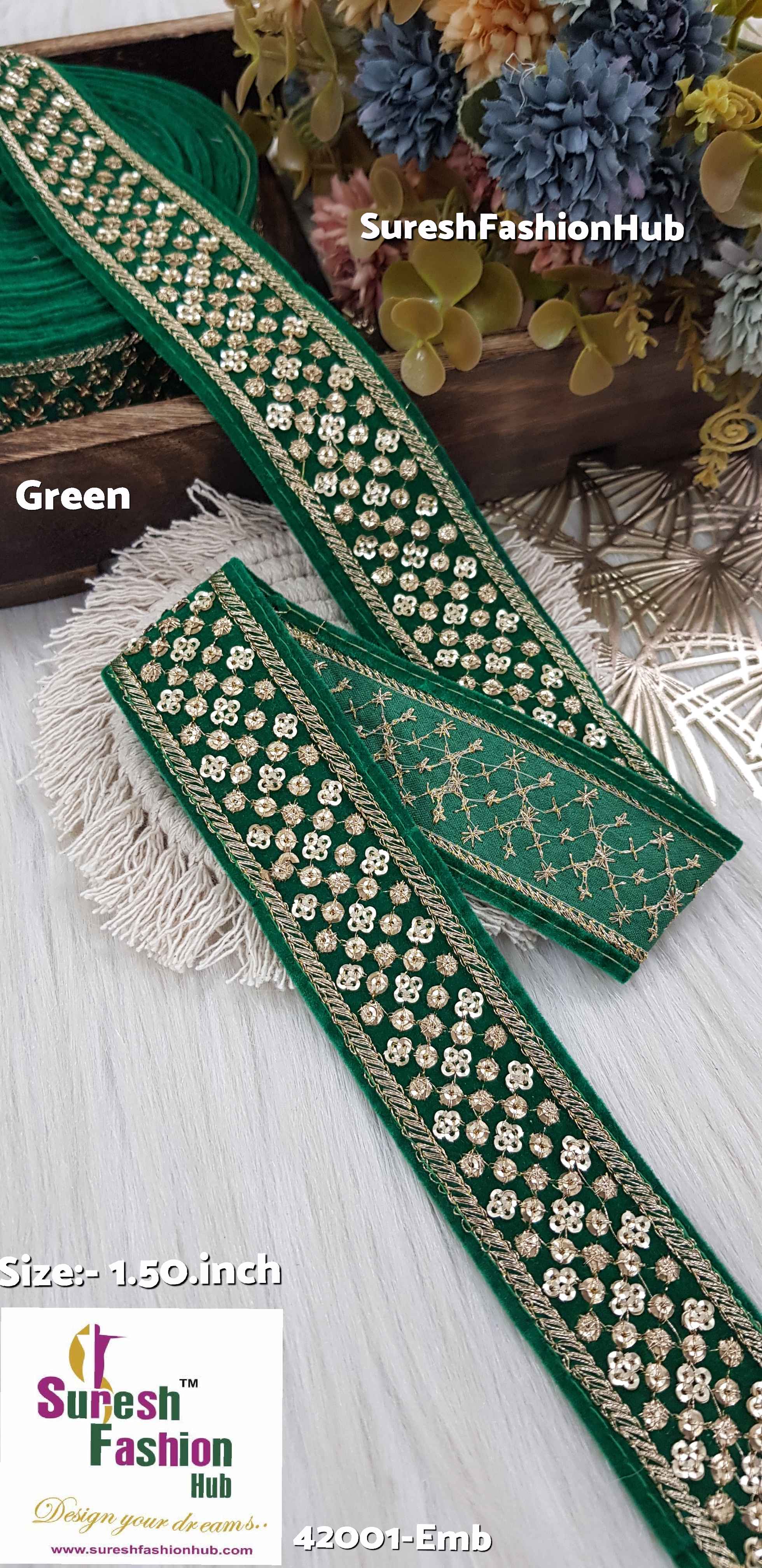 Green Glamour Velvet Embroidery Lace