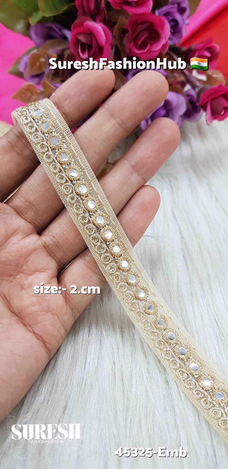 Pearl Gold Foil Zari Dori Embroidery Lace