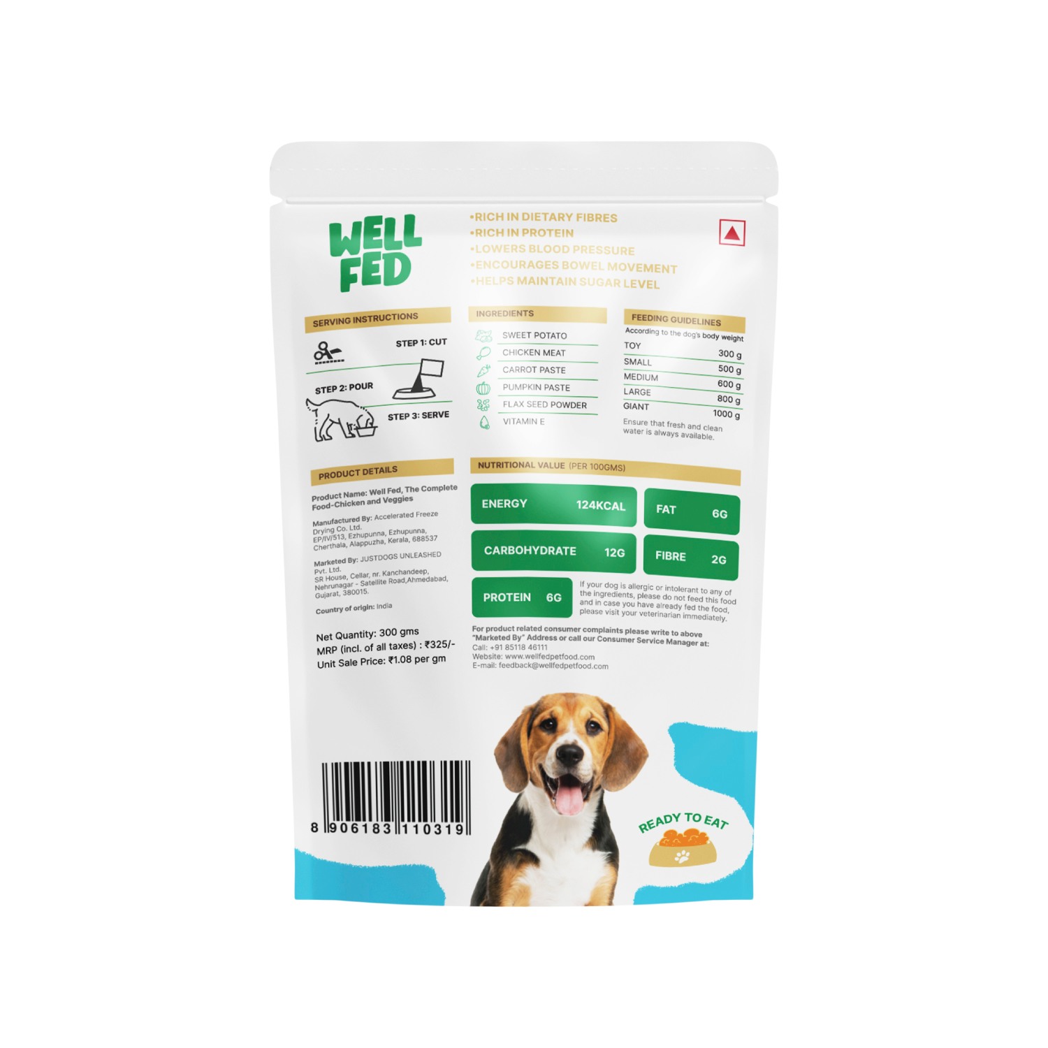 Well Fed Chicken & Veggies Wet Dog Food 300 g