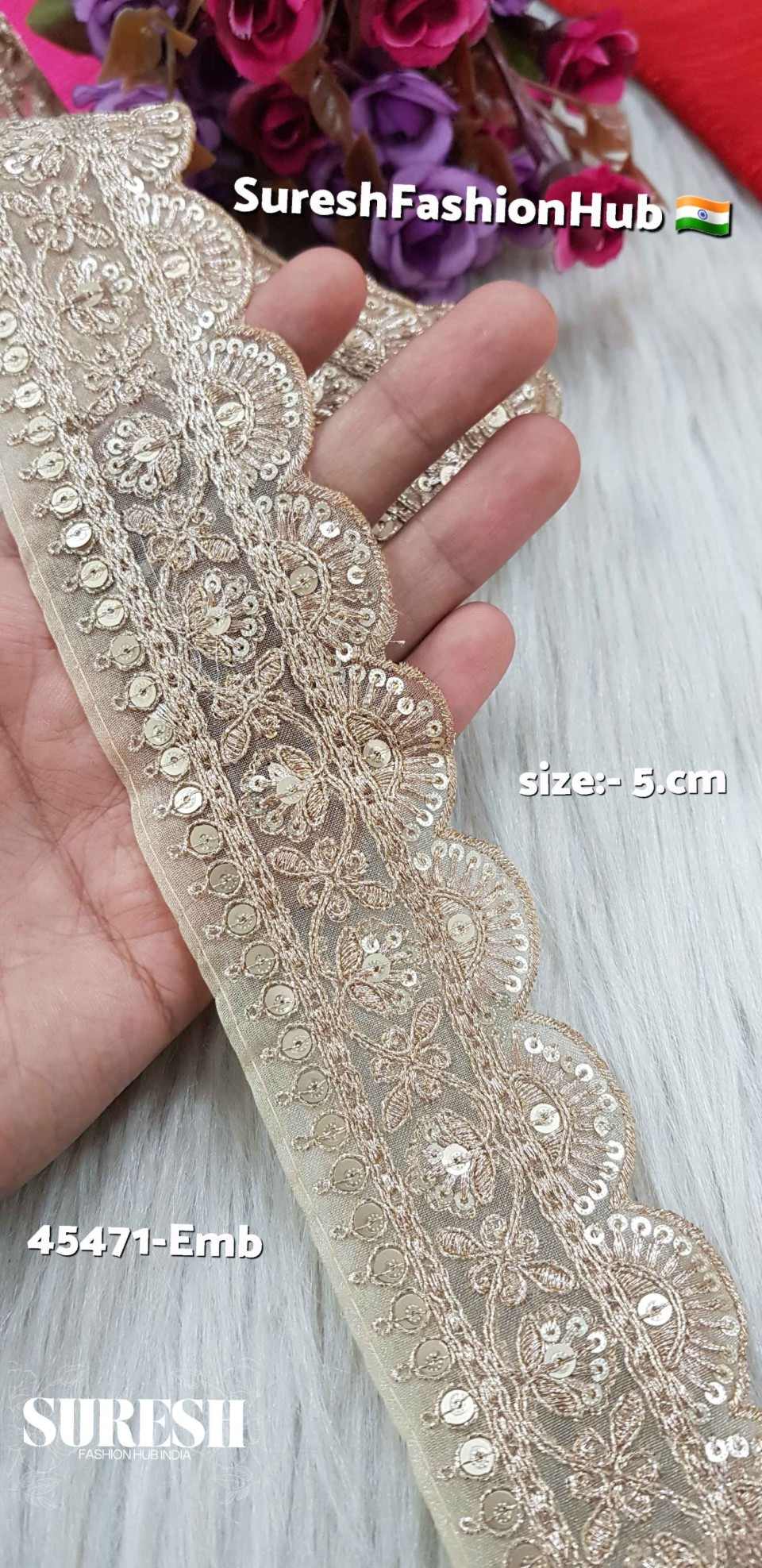 Pearl Floral Scalloped Zari Embroidery Lace