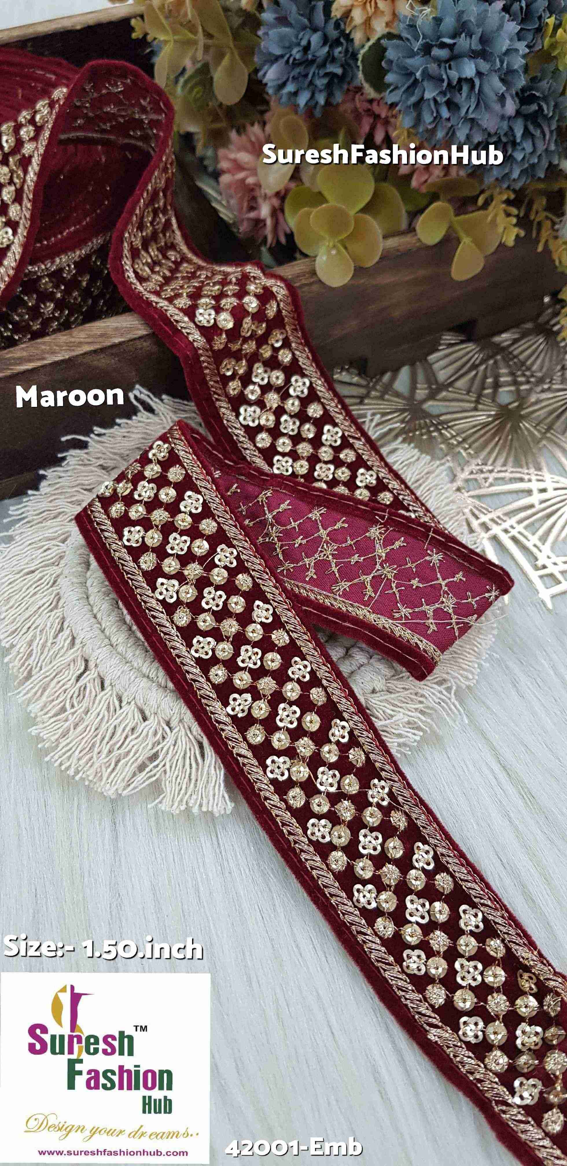 Maroon Marvel Velvet Embroidery Lace