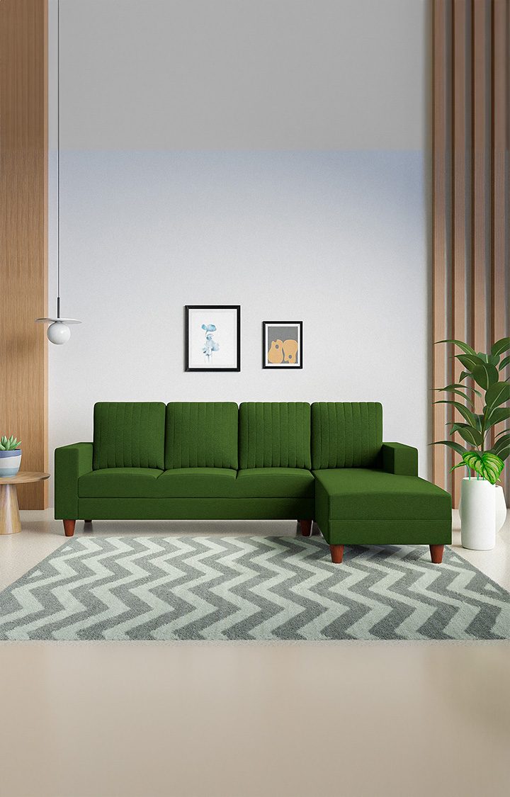 neudot Roman LHS Sectional Sofa for Living Room |6 Person Sofa|Premium Fabric with Cushioned Armrest | Solid Wood Frame|6 Seater in Emerald Green Color