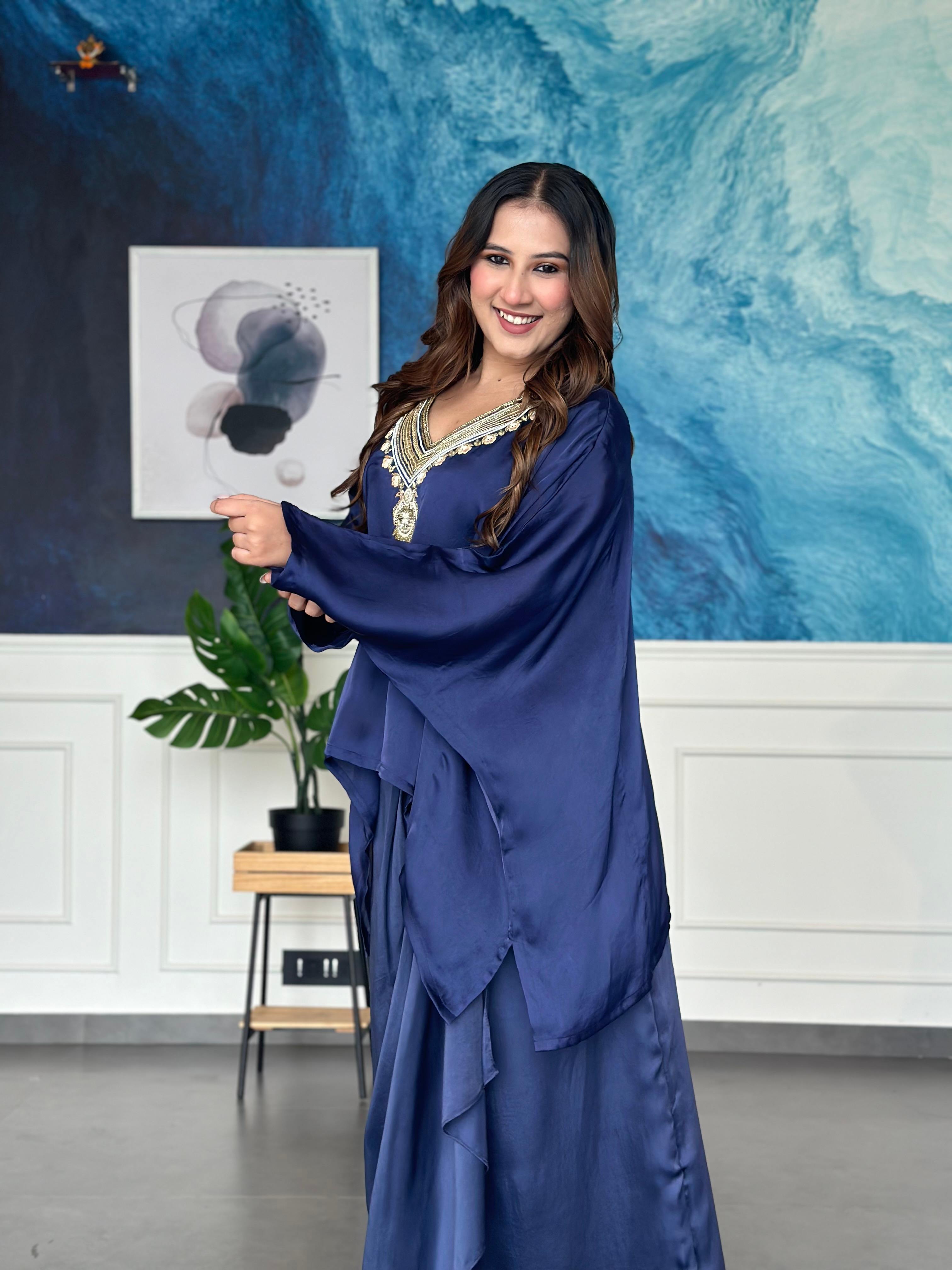 Navy Blue Embroidered Kaftan Set