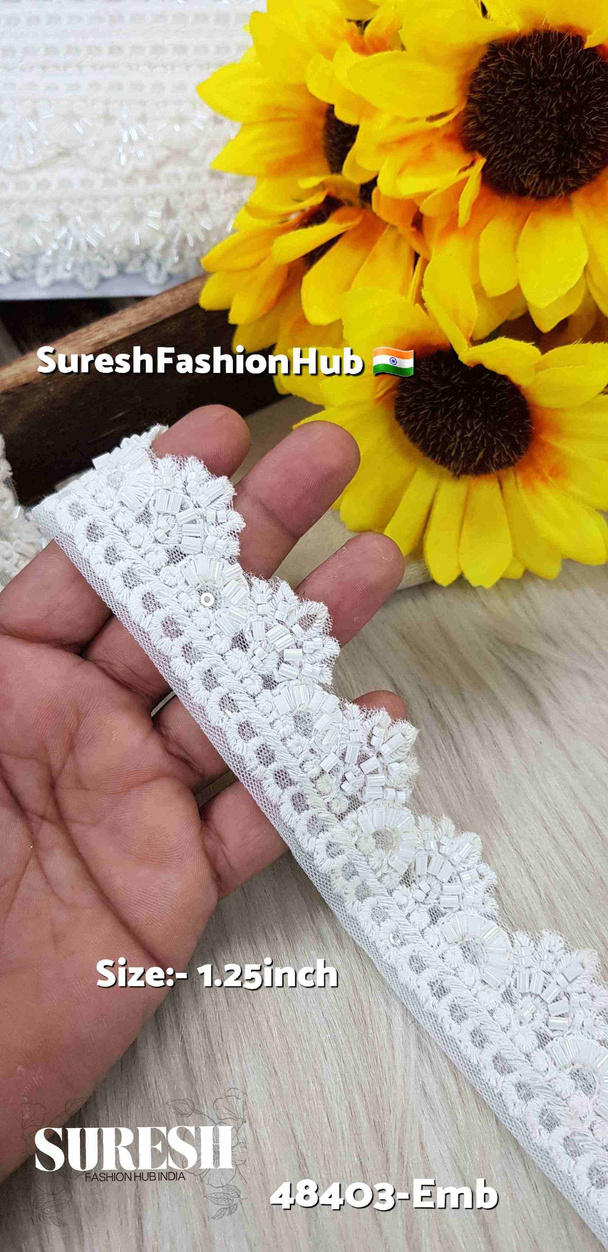 White One-Side Scalloped Floral Lace