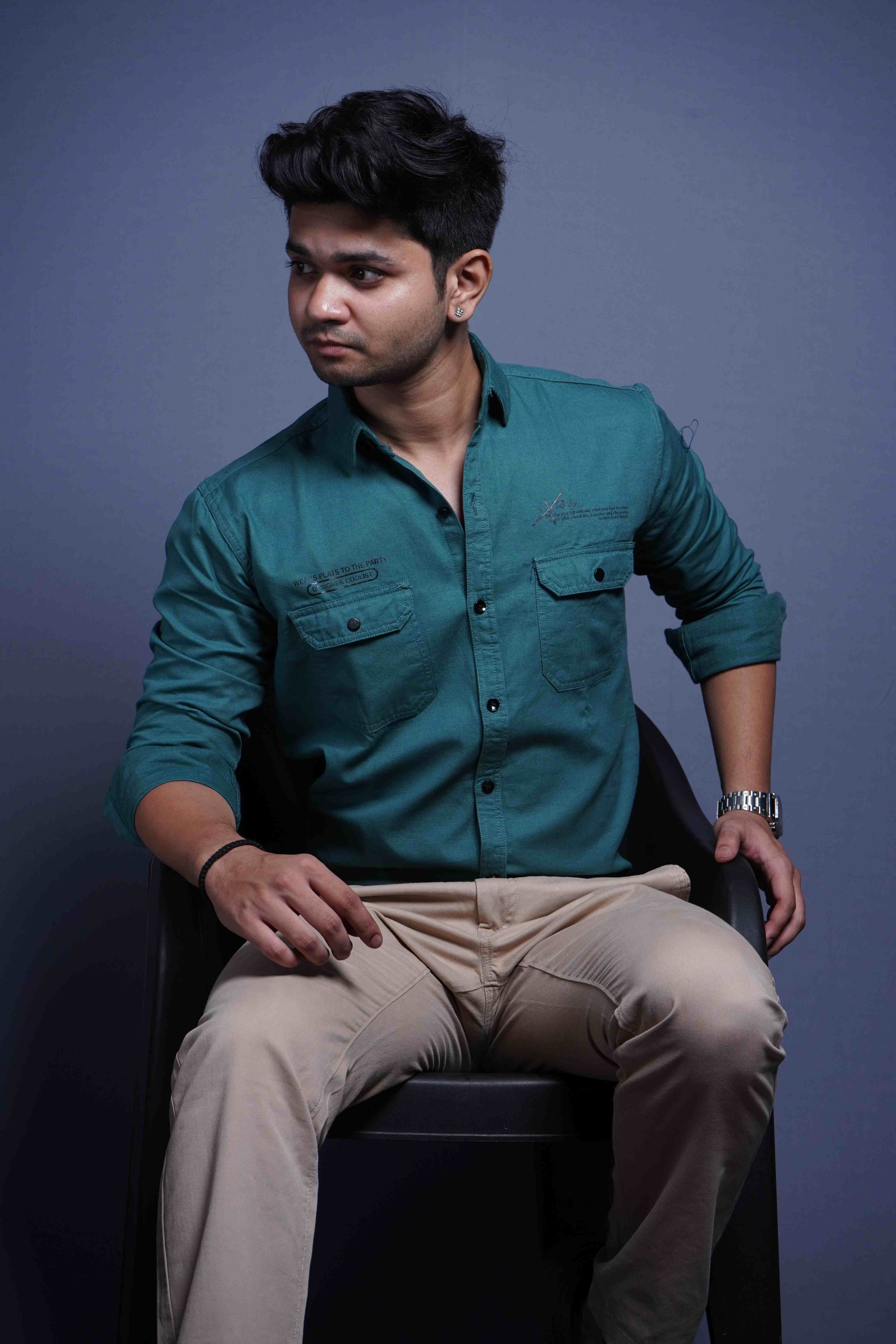 One Denim Fresh Green Cotton Casual Shirt