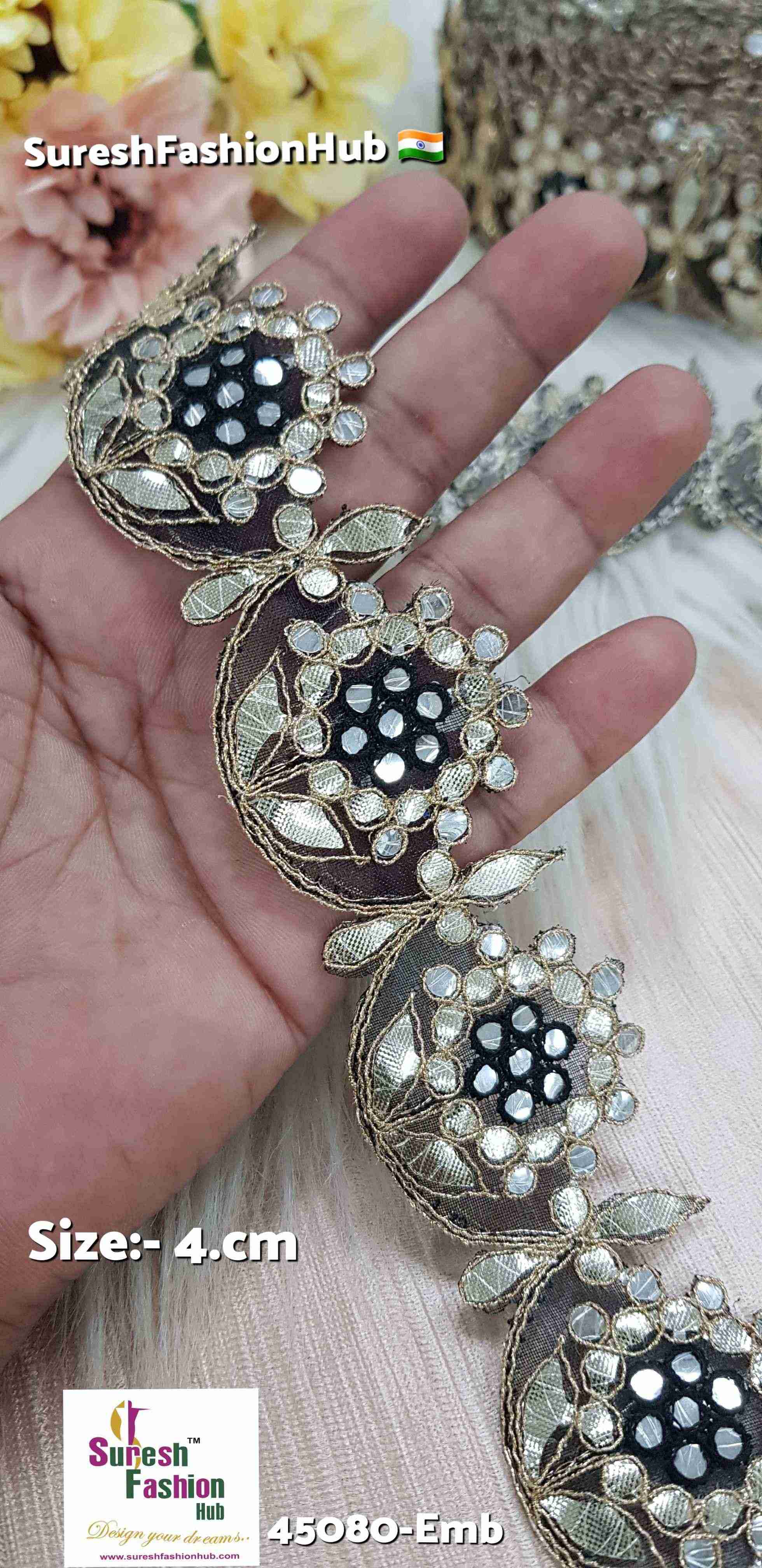 Black Mirror Blossom Laser-Cut Gota Lace