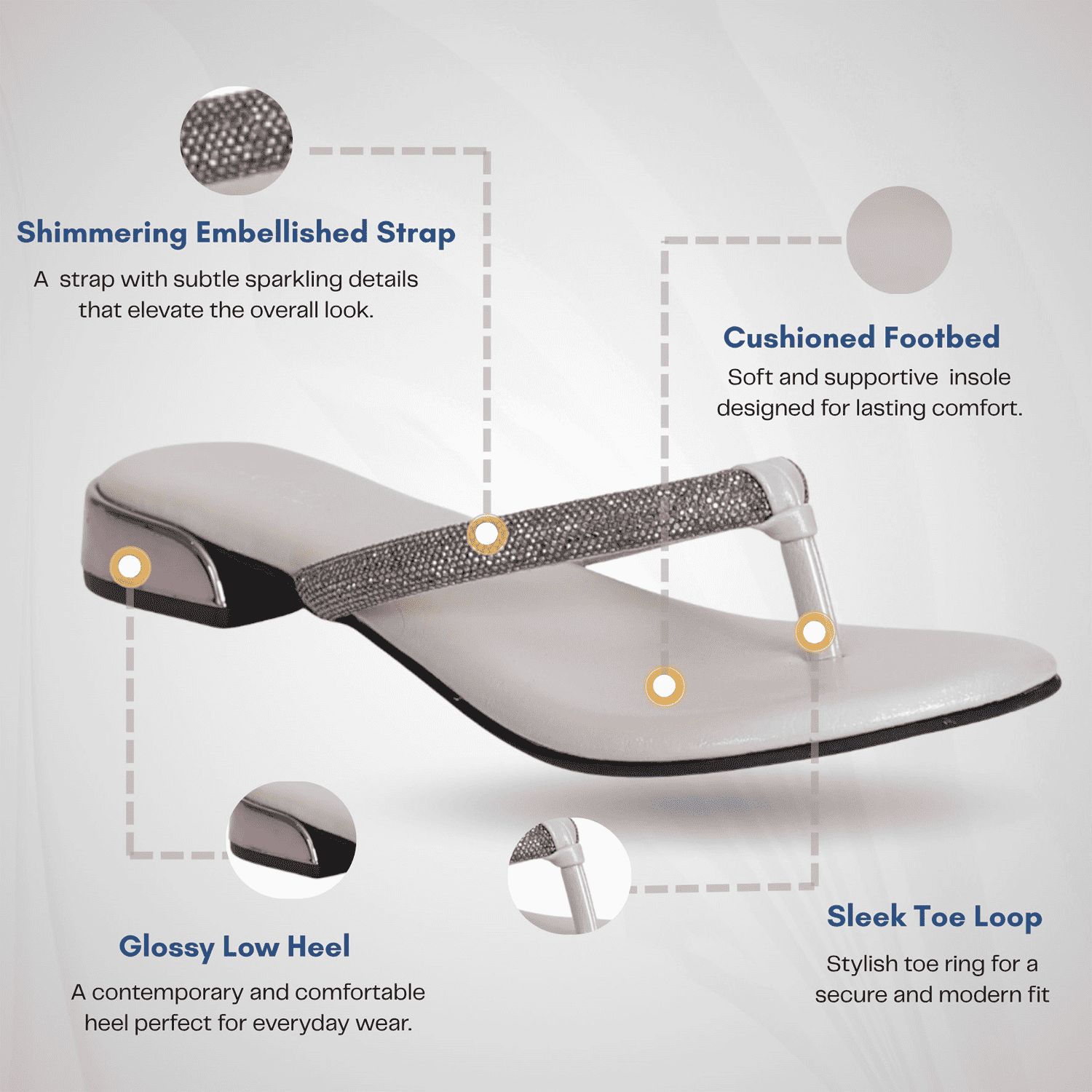 Women Grey Party Thongs with Rhinestones