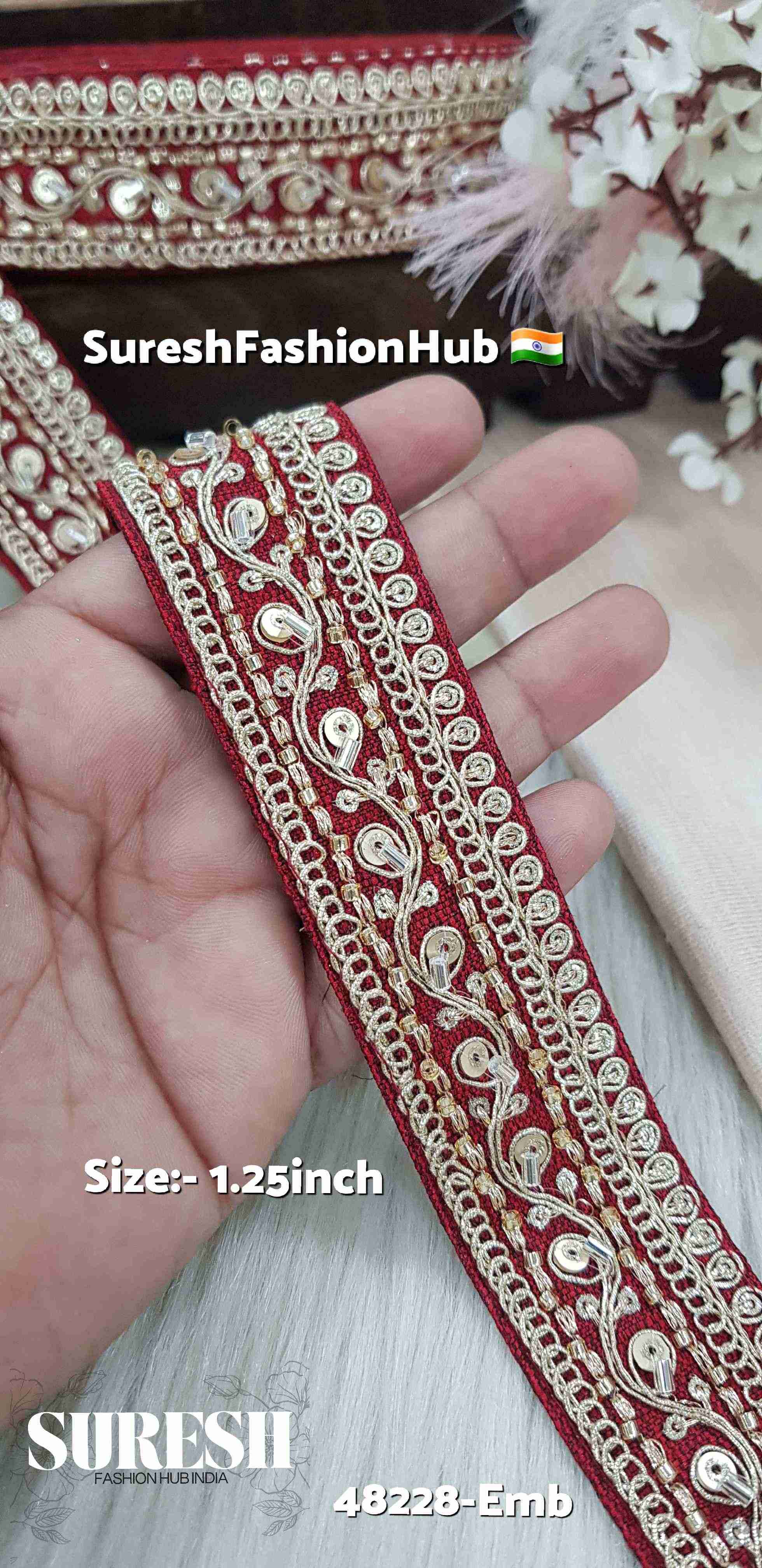 Floral Embroidered Border Maroon