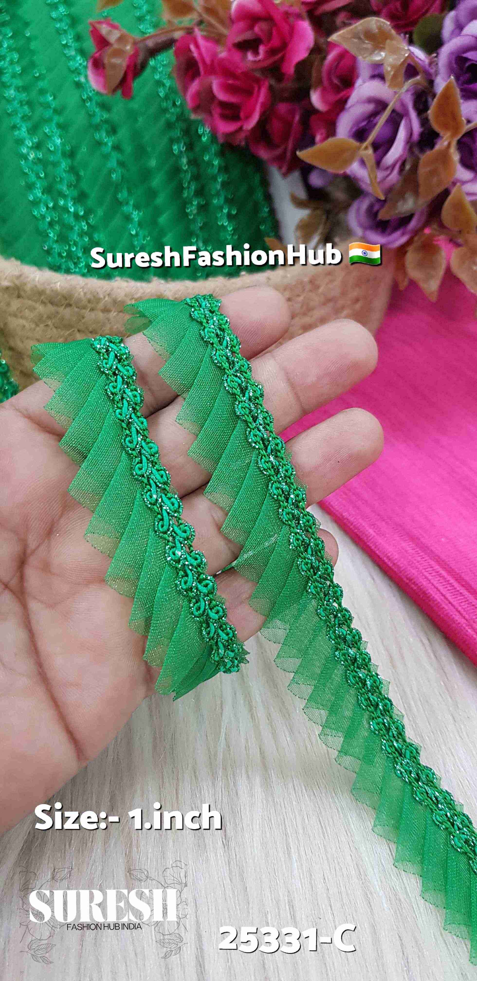 One Side Scallop Organza Jhalar Green Lace | 25331-C