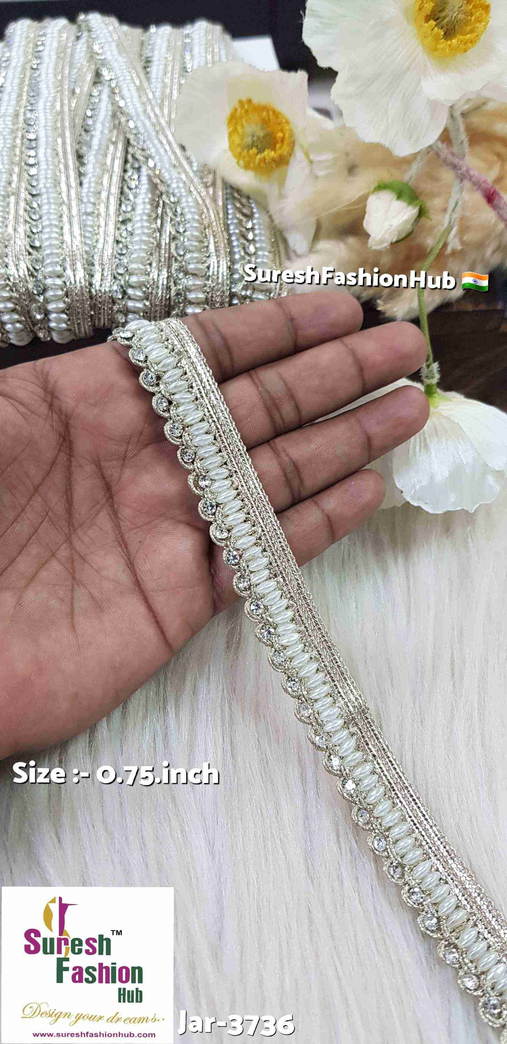 Certainly! Here are some ALT text suggestions that incorporate a variety of keywords to help improve your visibility on Google:  1. "Navratri Banarasi Laces - Traditional Indian Festive Laces" 2. "Golden Silver Banarasi Lace - Elegant Metallic Trims for Garments" 3. "Cutwork Banarasi Laces - Intricate Openwork Designs"