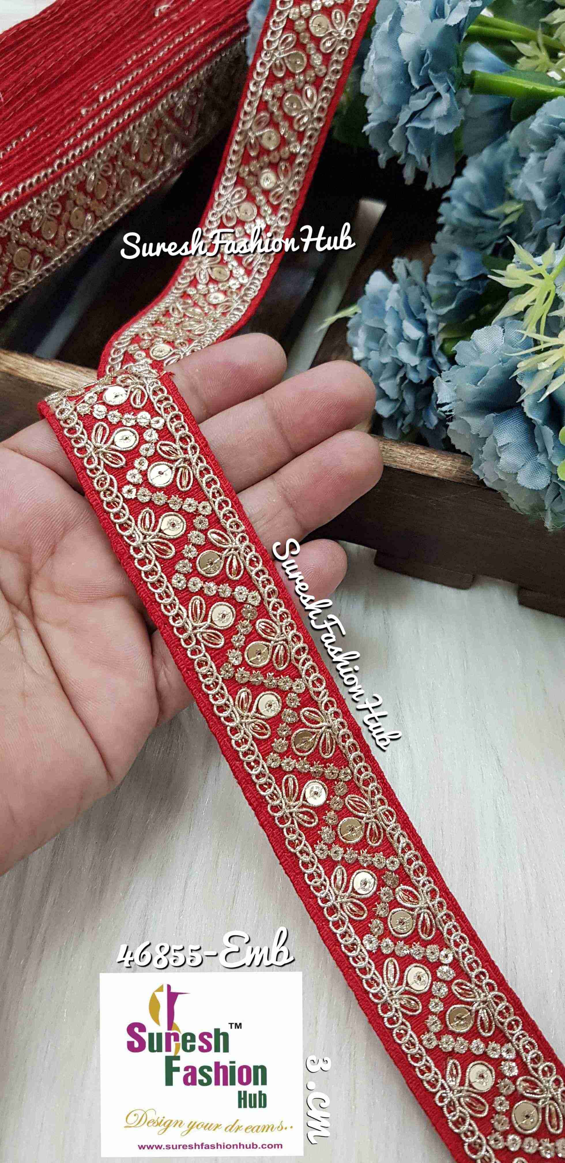 Golden Sequin With Zari Splendor Red  Borders Laces