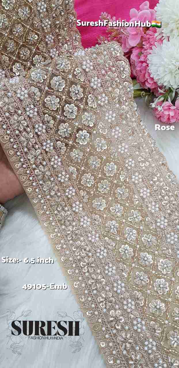 Rose Floral Cutdana Handwork Net Border – 49105-Emb