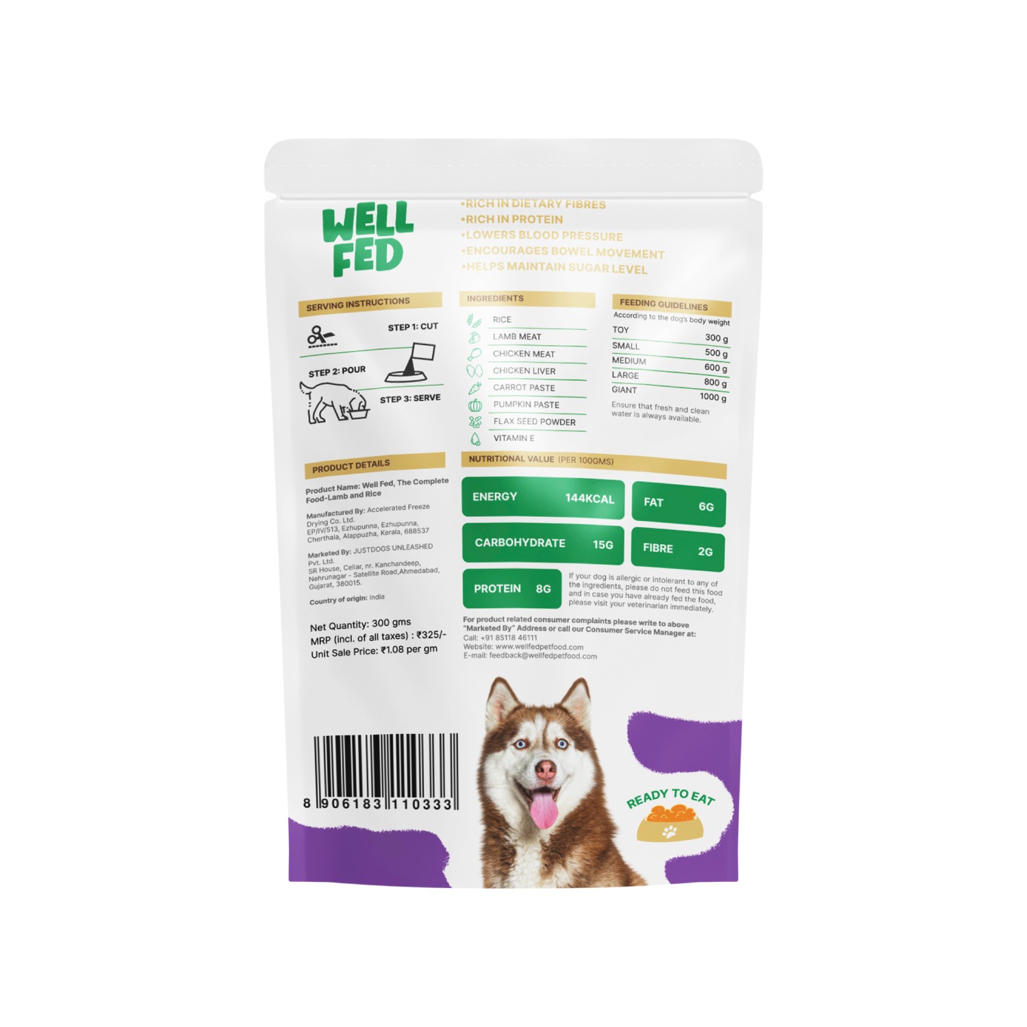 Well Fed Lamb & Rice Wet Dog Food 300 g