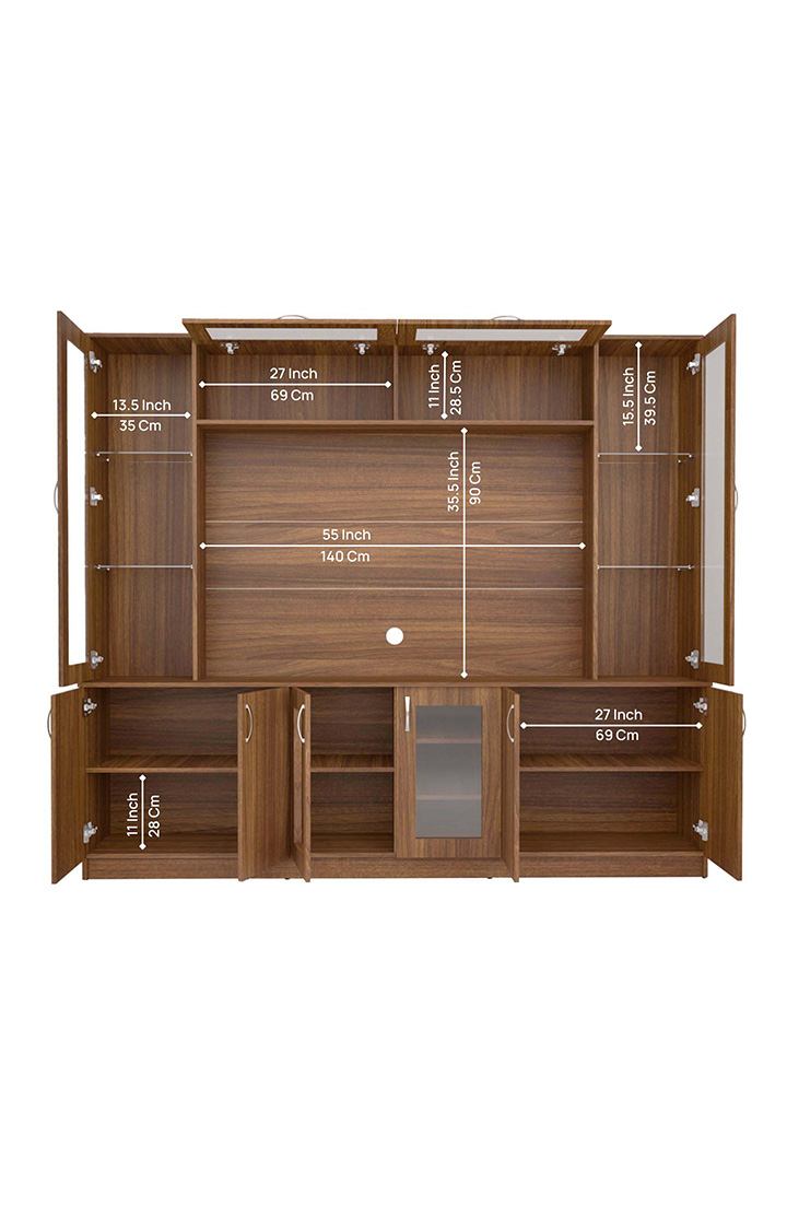 NEUDOT Dizi Engineered Wood TV Entertainment Unit - Brown | TV Unit for Living Room | TV Cabinet with 10 Door & Open Shelf Storage, TV Console | 1 Year Warranty