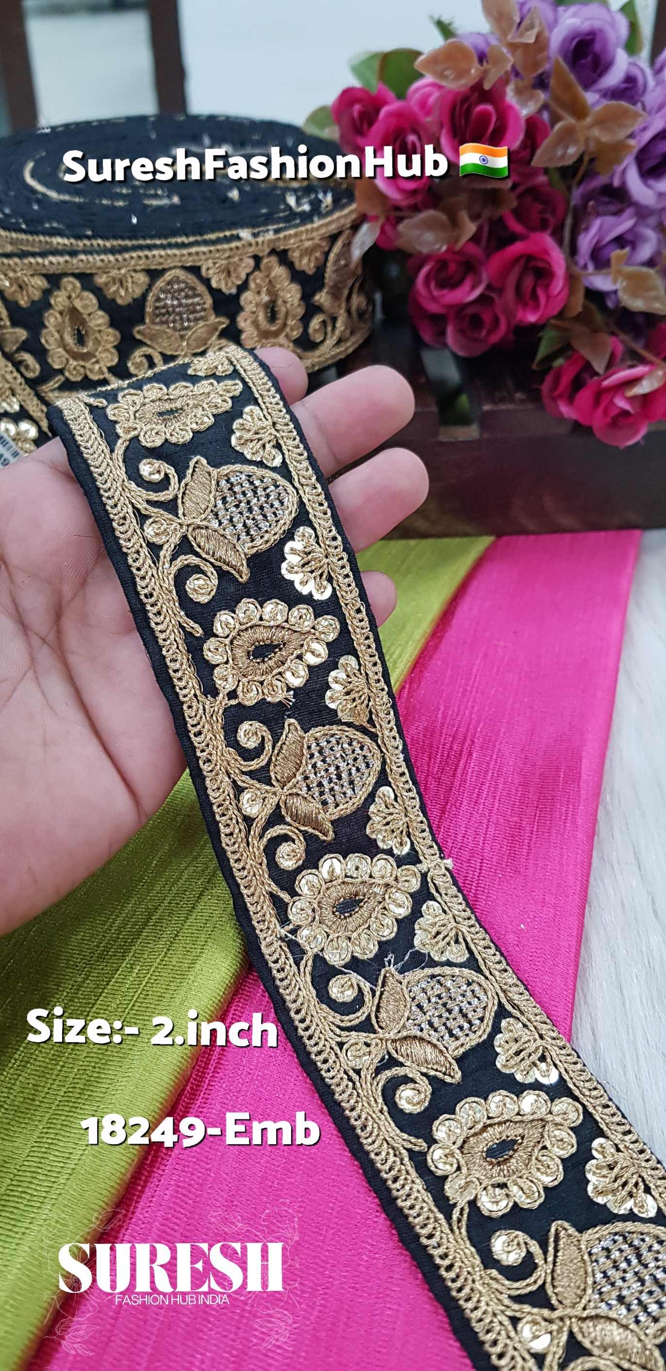 Black Sequence & Dori Embroidery Lace – 18249-Em