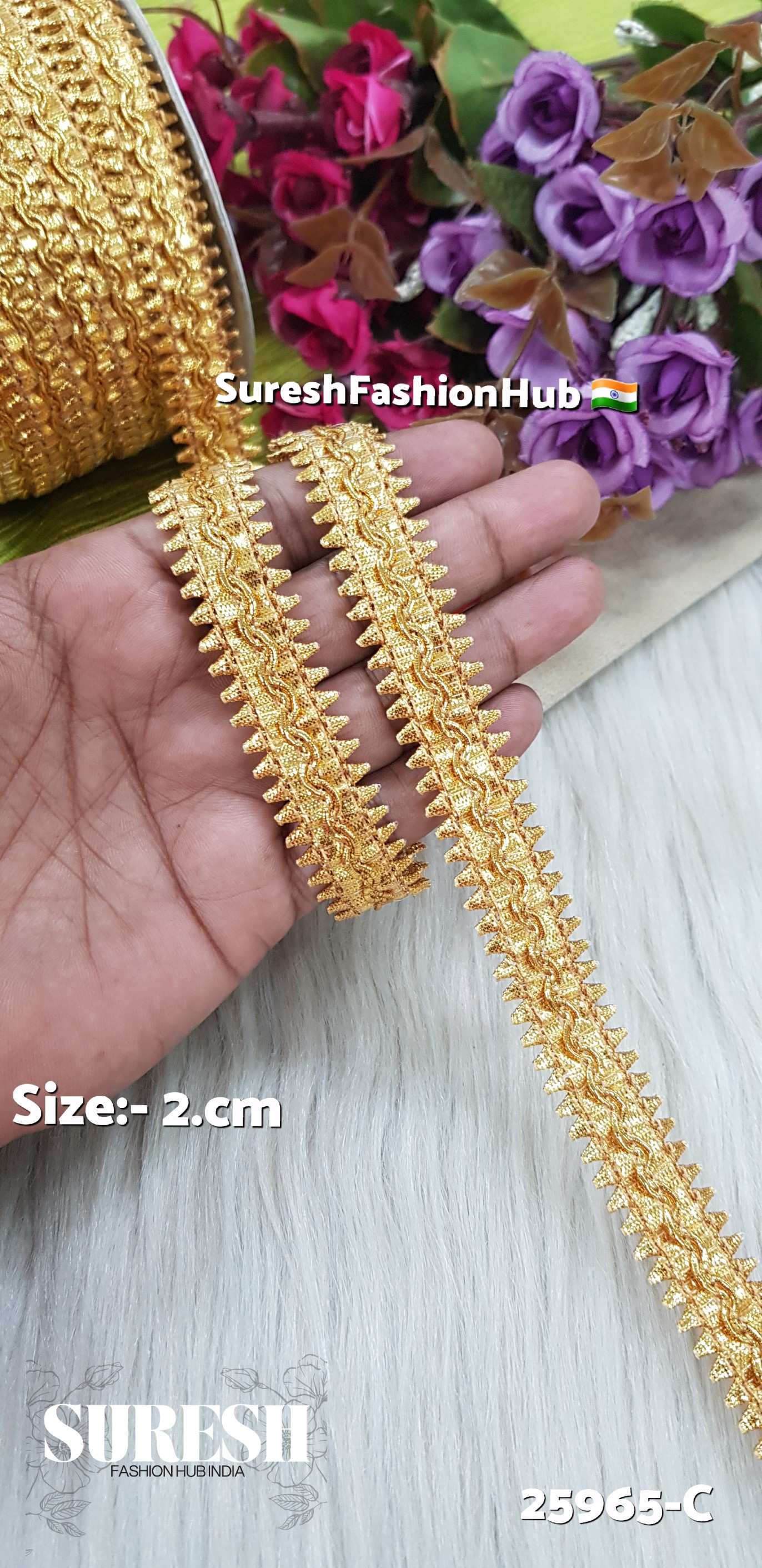 25965-C Ant-Gold Two-Side Samosa Gota Jhalar Lace – 2 cm