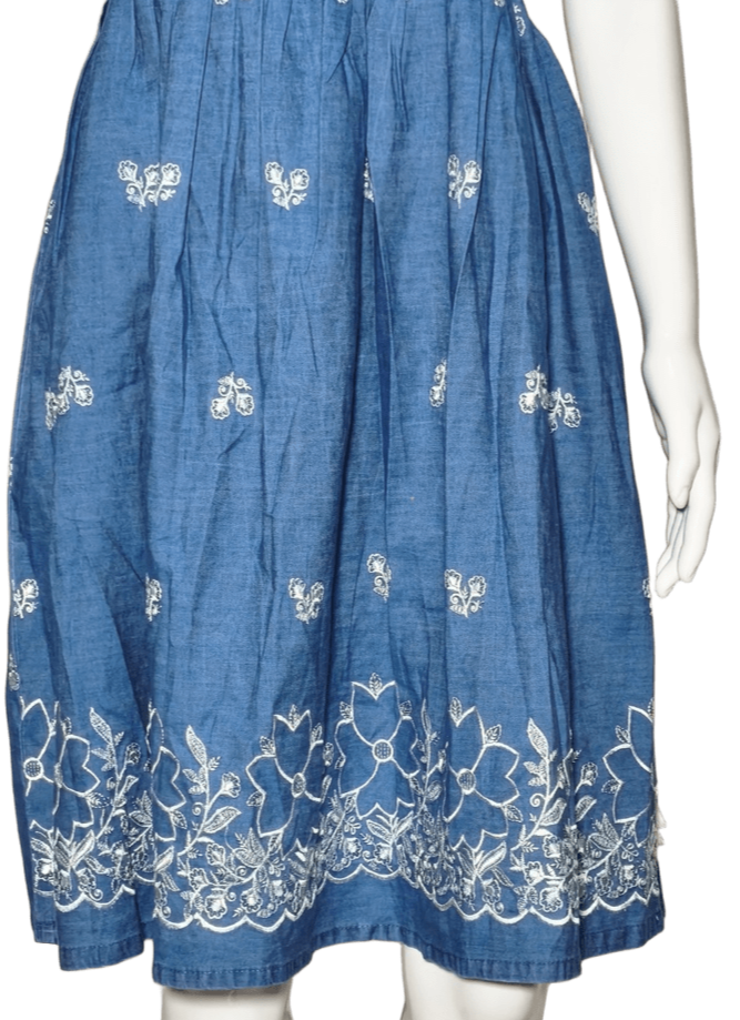Balaji Creation Women's Blue Denim Embroidered Short Midi Dress