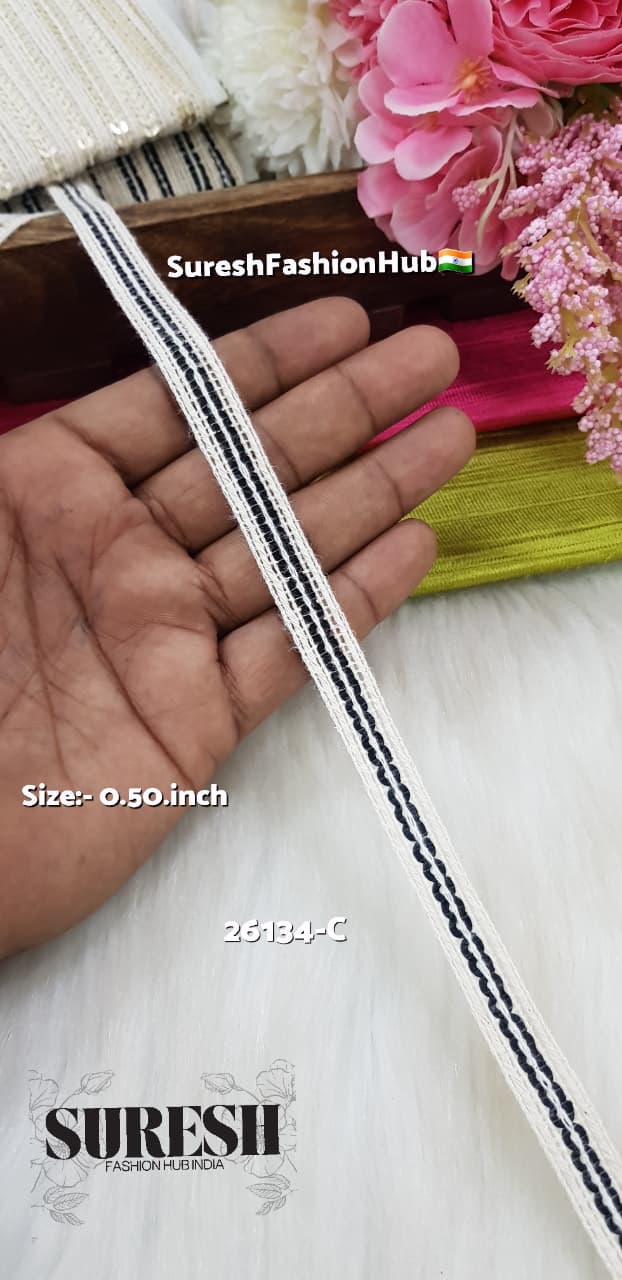 Product Name: Simple Sequence Line Jhalar Lace – Black-26134-C