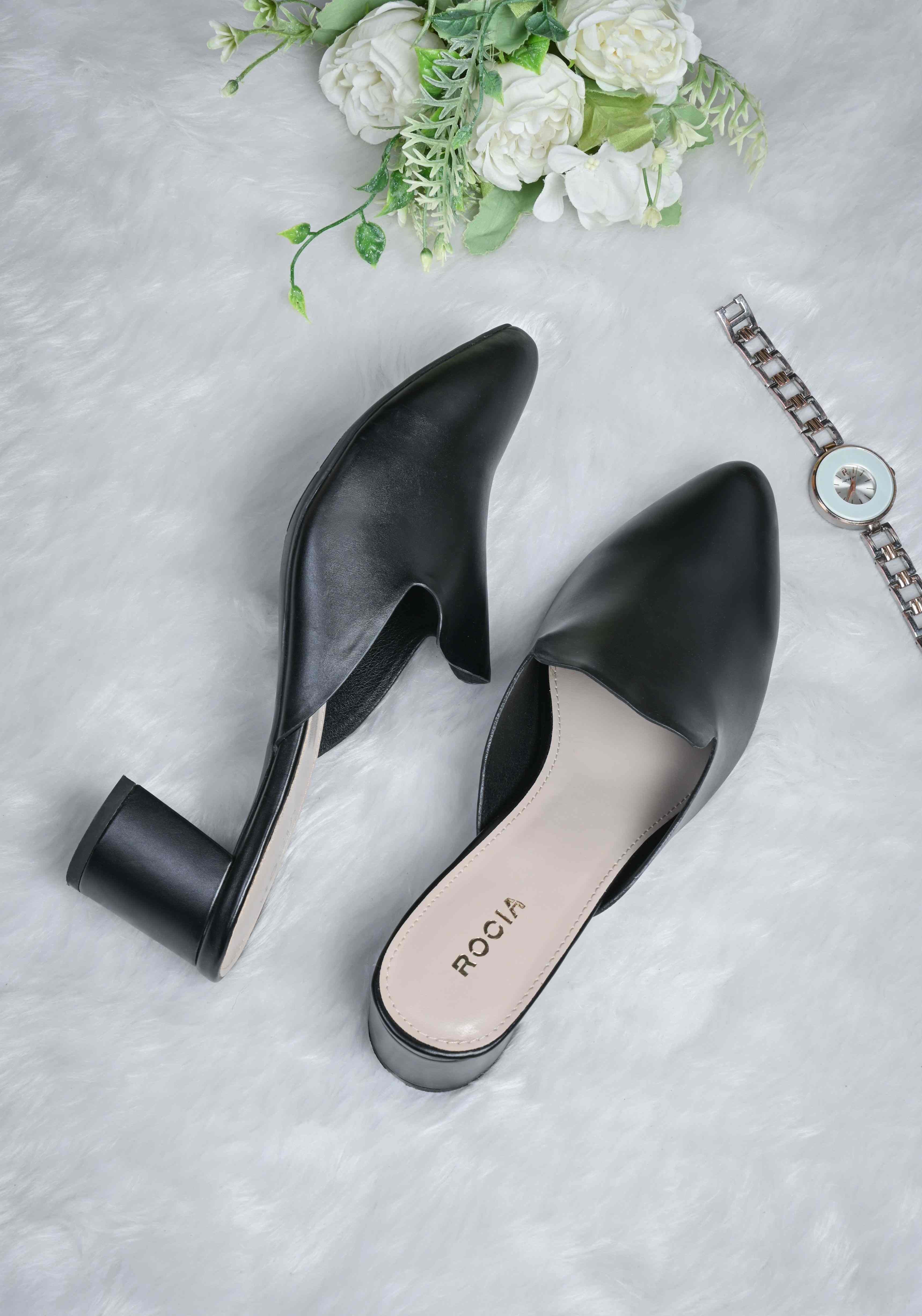 Black mules block best sale heel
