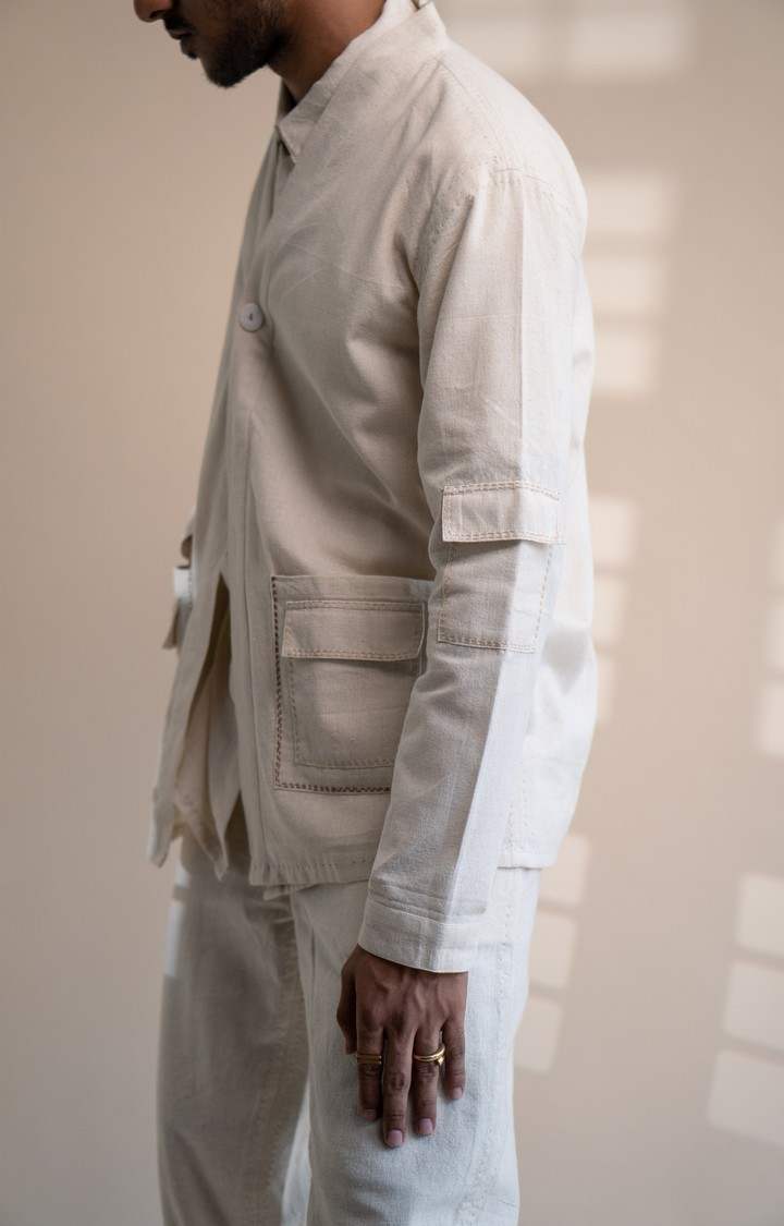 Men's White Cotton Front Open Jackets
