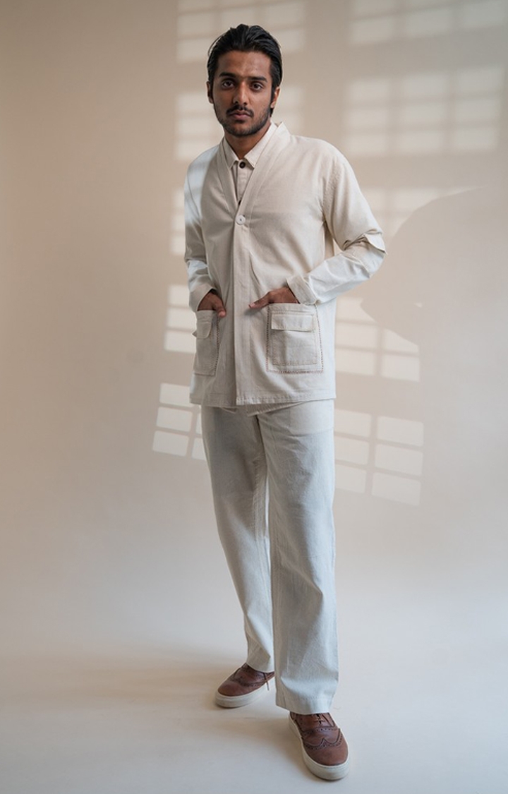 Lafaani | Men's White Cotton Front Open Jackets
