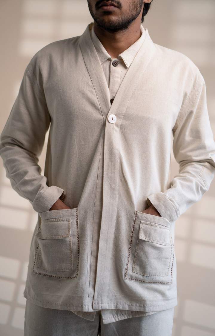 Men's White Cotton Front Open Jackets