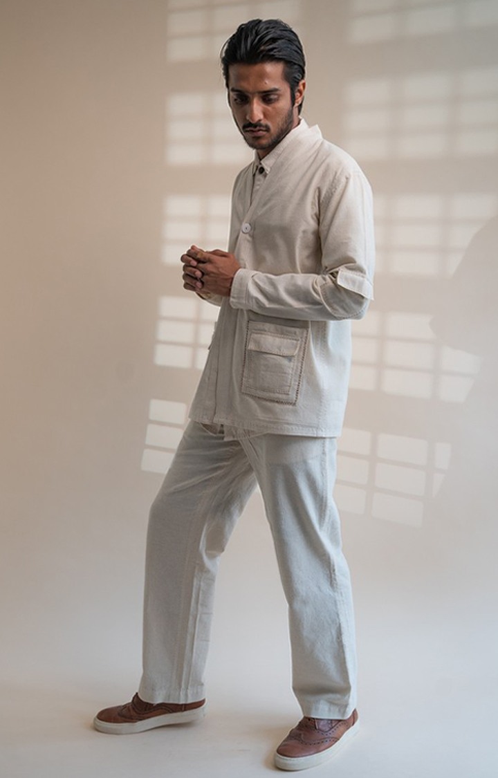 Men's White Cotton Front Open Jackets