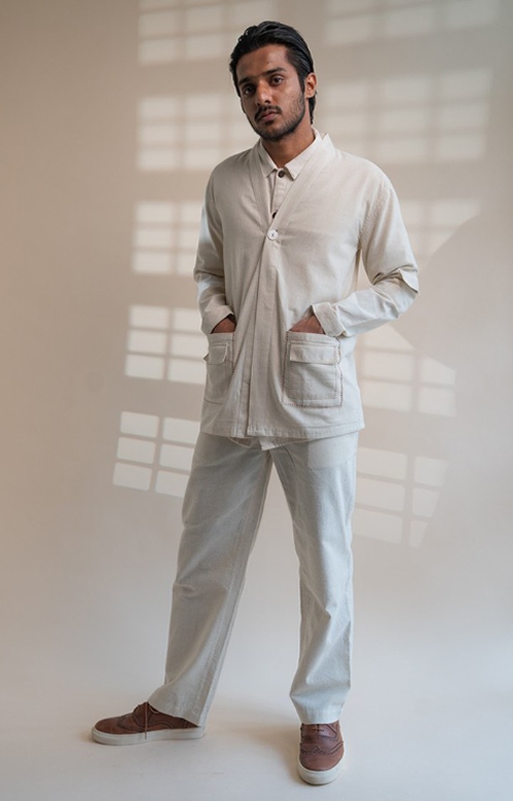 Men's White Cotton Front Open Jackets