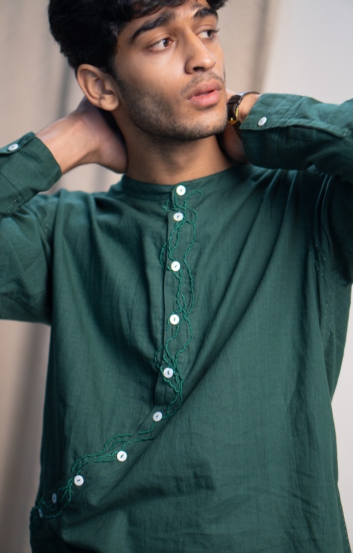 Men's Green Cotton Casual Shirts