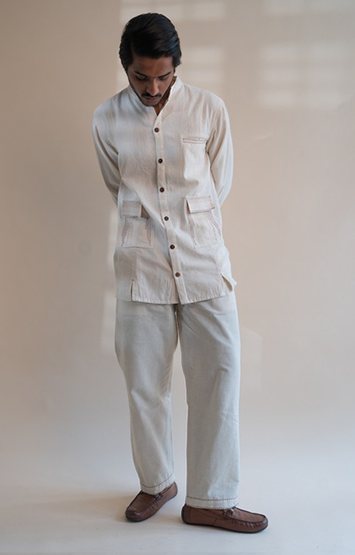 Men's Off White Cotton Casual Shirts