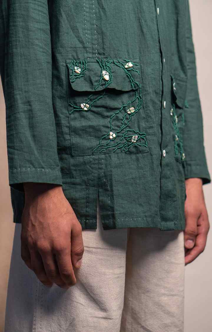 Men's Green Cotton Casual Shirts