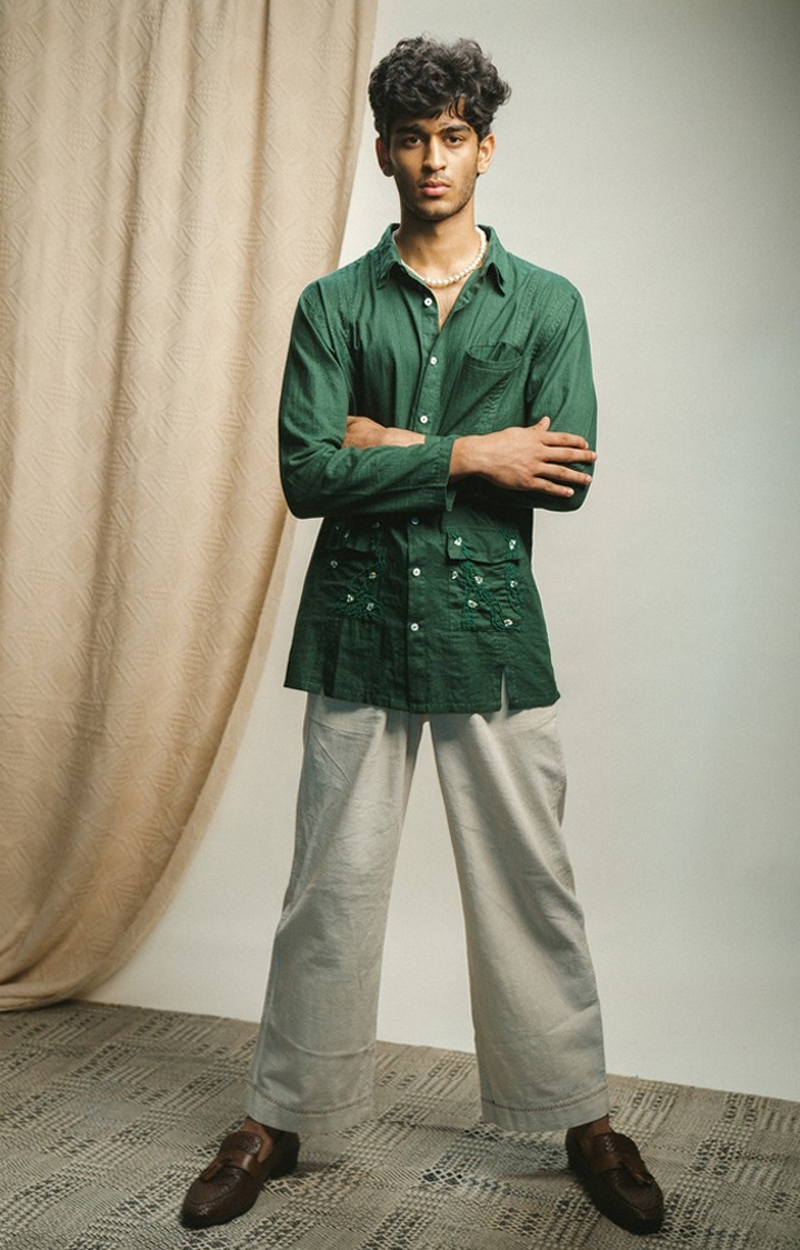 Lafaani | Men's Green Cotton Casual Shirts