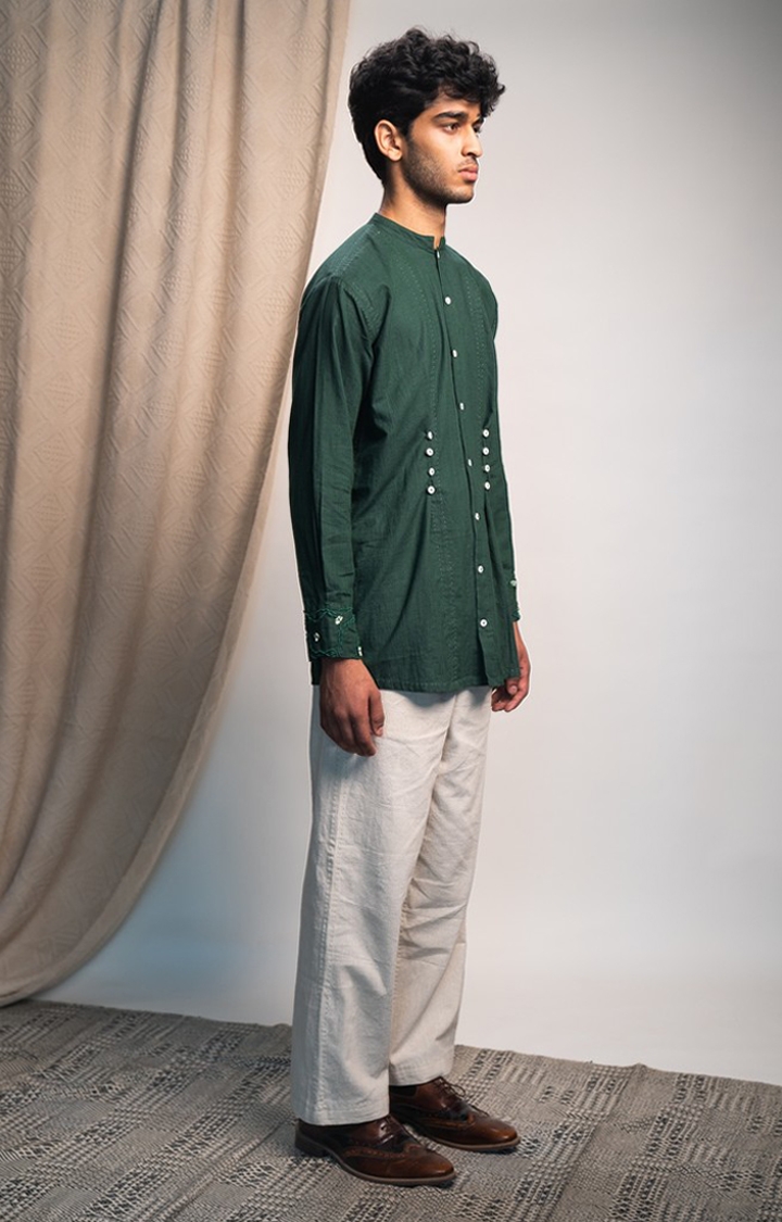 Men's Green Cotton Casual Shirts
