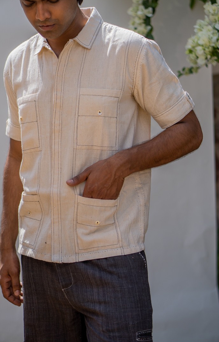 Men's Beige Cotton Casual Shirts