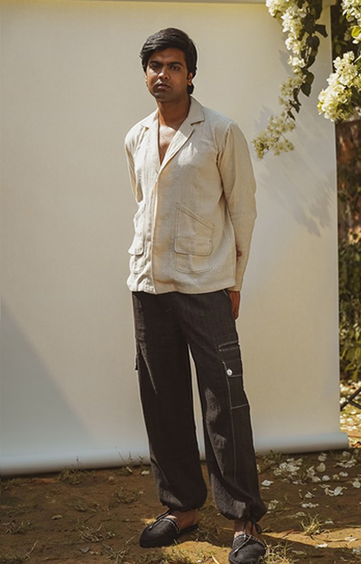 Lafaani | Men's Beige Cotton Front Open Jackets