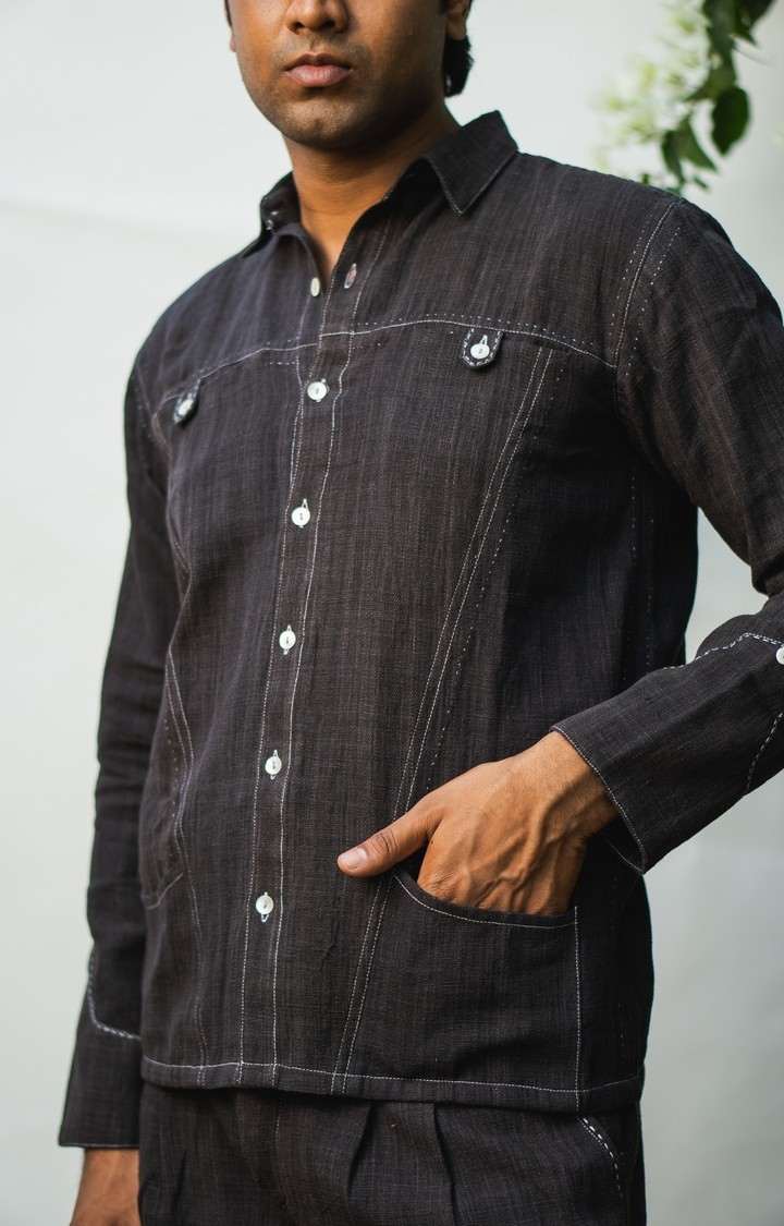 Men's Black Cotton Casual Shirts