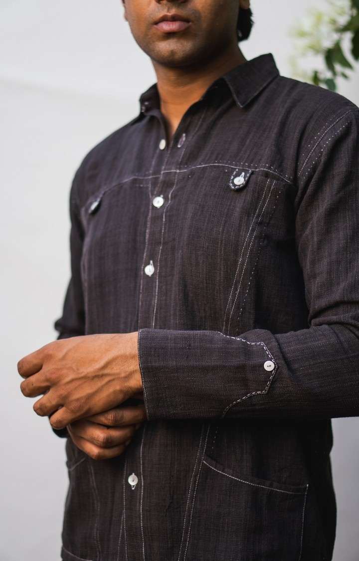 Men's Black Cotton Casual Shirts