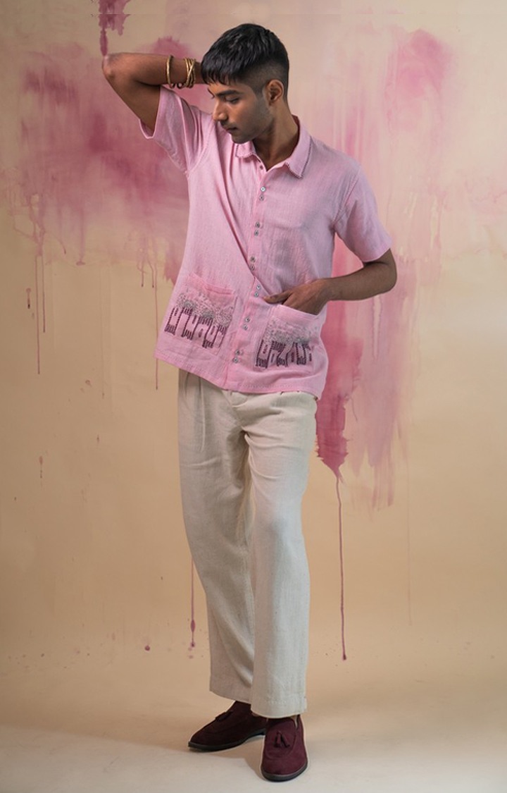 Men's Pink Cotton Casual Shirts