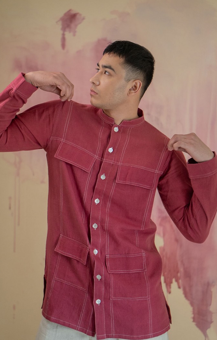 Men's Red Cotton Casual Shirts