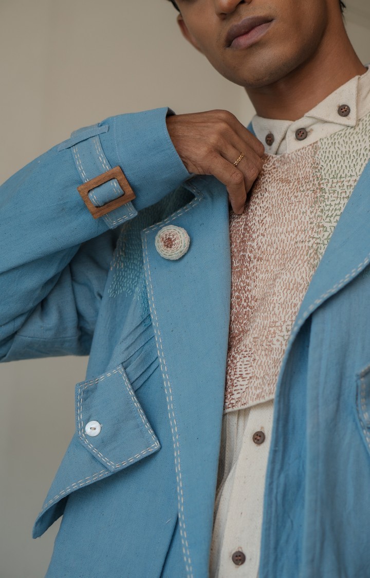 Unisex Sky Blue Cotton Coat