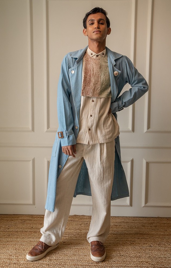 Unisex Sky Blue Cotton Coat