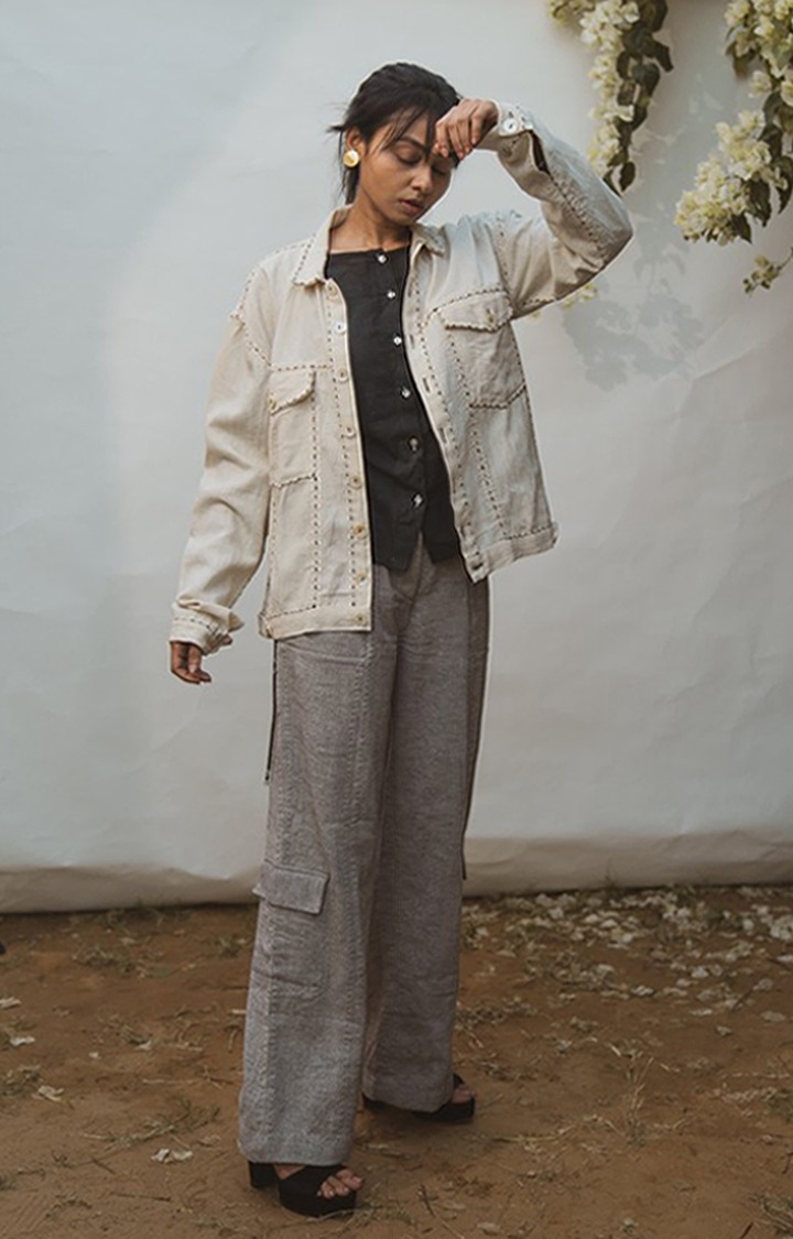 Unisex Off White Cotton Western Jackets