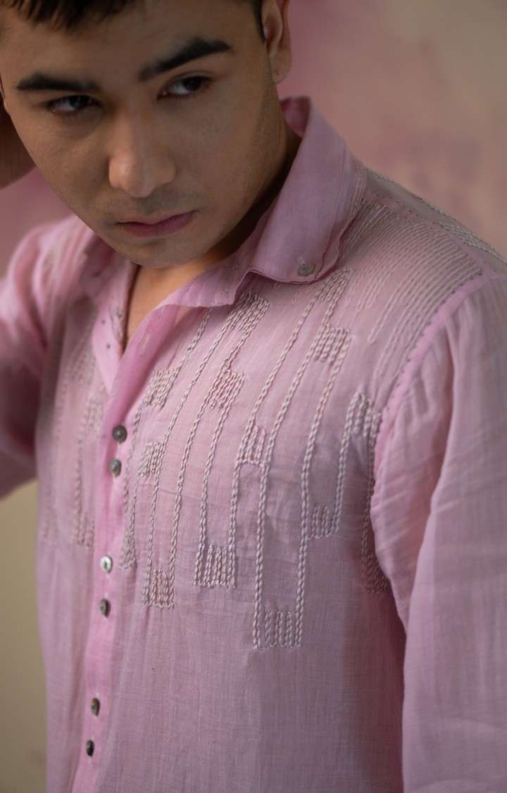 Unisex Pink Cotton Casual Shirts