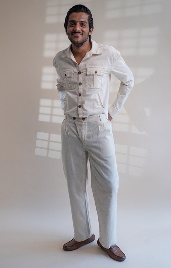 Men's White Cotton Co-ords
