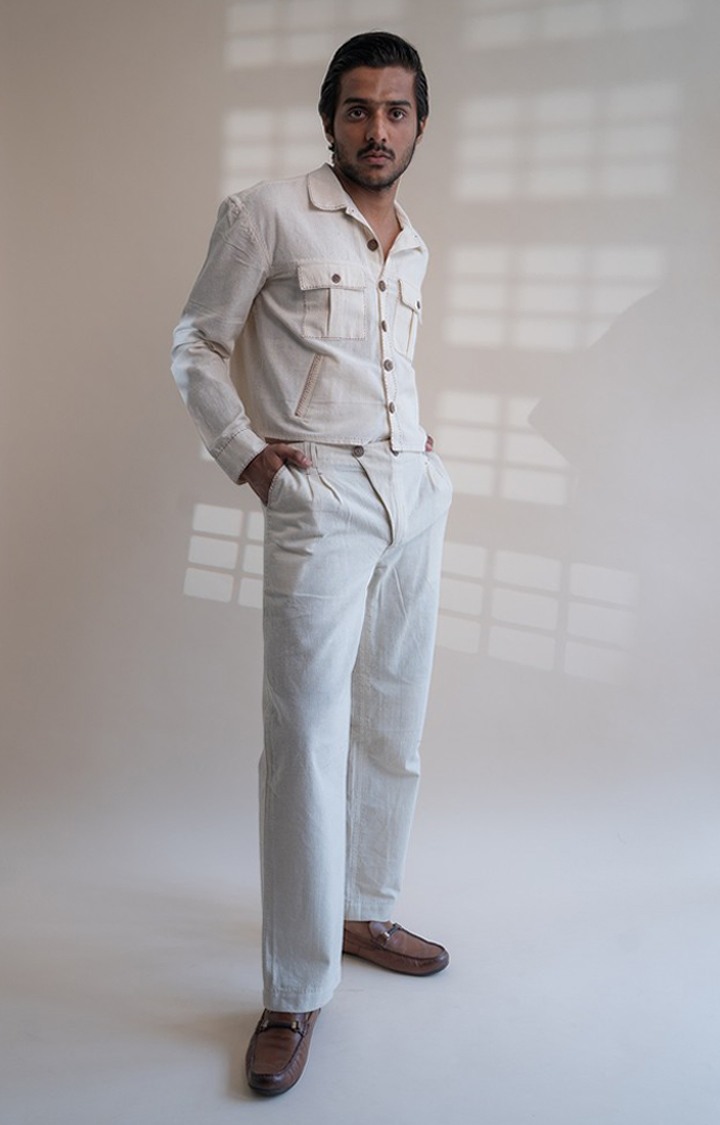Men's White Cotton Co-ords