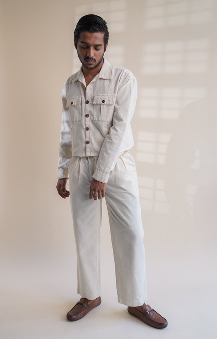 Men's White Cotton Co-ords