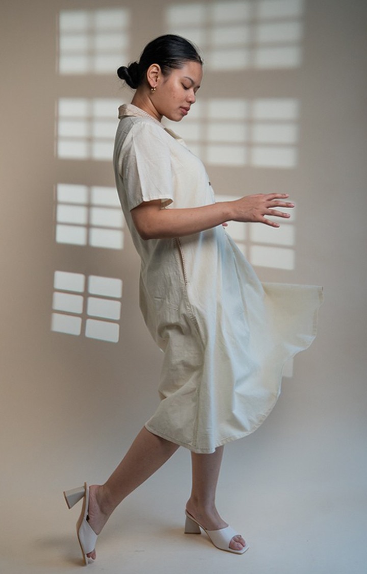 Women's White Cotton A-line Dress